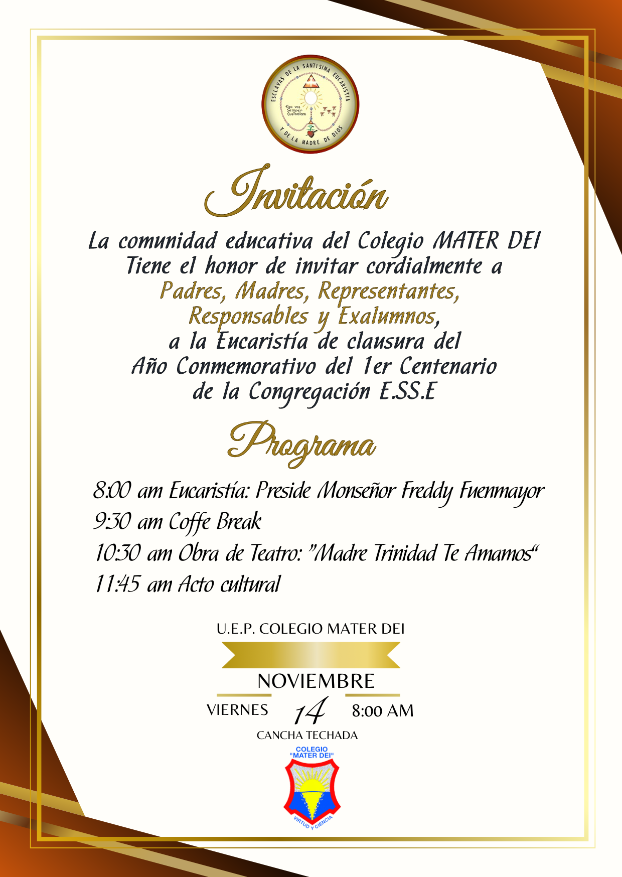 INVITACIÓN « Cierre 1er Centenario de la Congregación E.SS.E»